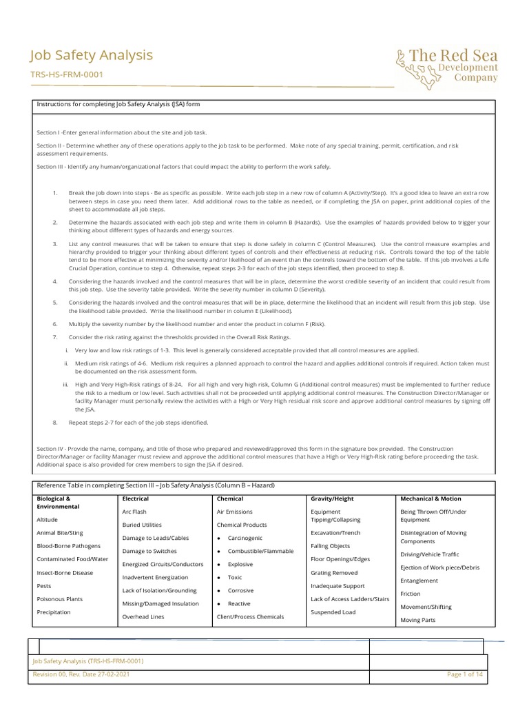 JSA For RCC, Foundation & Generator Installation (R00) PDF Safety