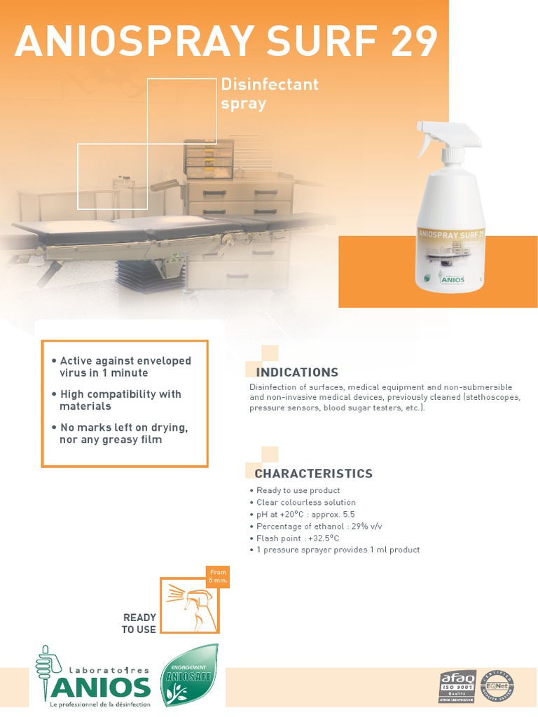 Aniospray Surf 29 Disinfectant Overview | PDF | Disinfectant | Medical ...