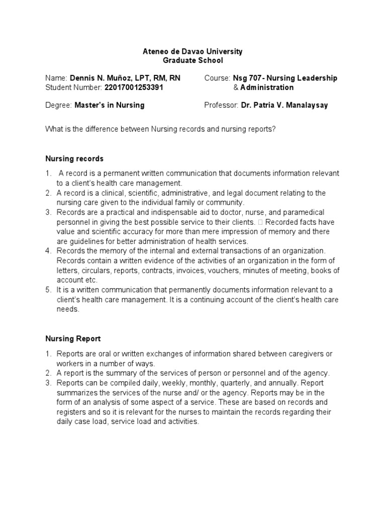 Nursing Record and Nursing Report | PDF
