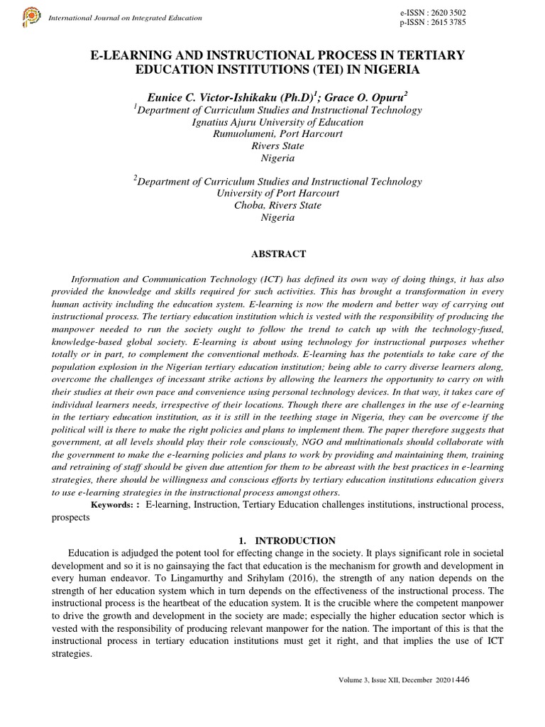 ELearning and Instructional Process in Tertiary Education Institutions