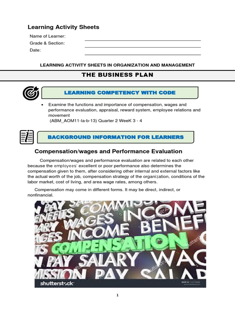 Business Plan: Compensation & Evaluation | PDF | Performance Appraisal ...