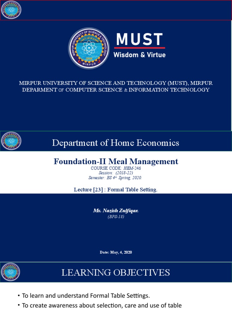 Mirpur University of Science and Technology (Must), Mirpur Deparment ...
