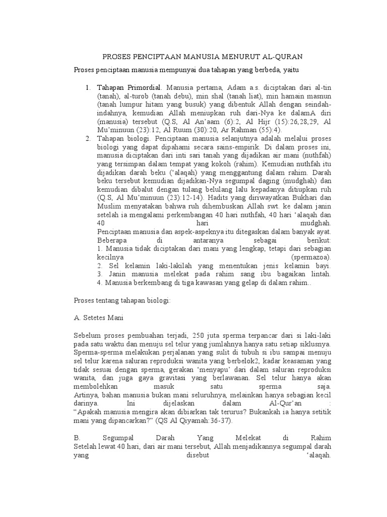 Proses Penciptaan Manusia Menurut Al Pdf