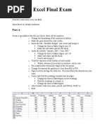 Excel Final Exam: Part A