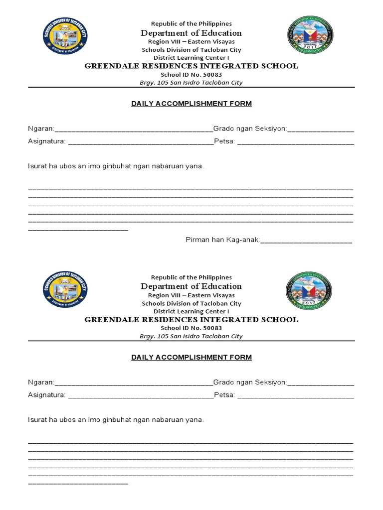 Daily Accomplishment Form Template | PDF | Further Education
