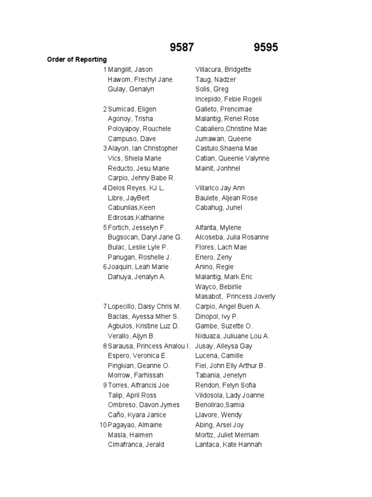 Order of Reporting for Participants | PDF