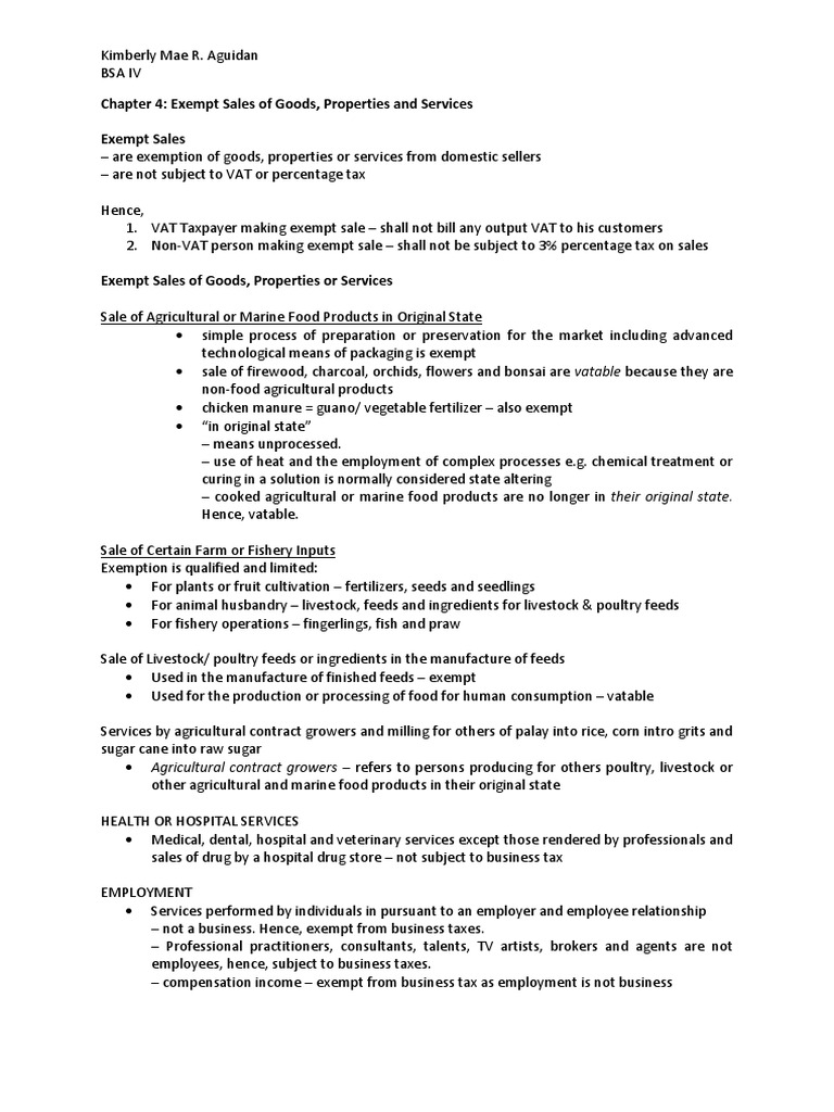 Chapter 4: Exempt Sales of Goods, Properties and Services Exempt Sales ...