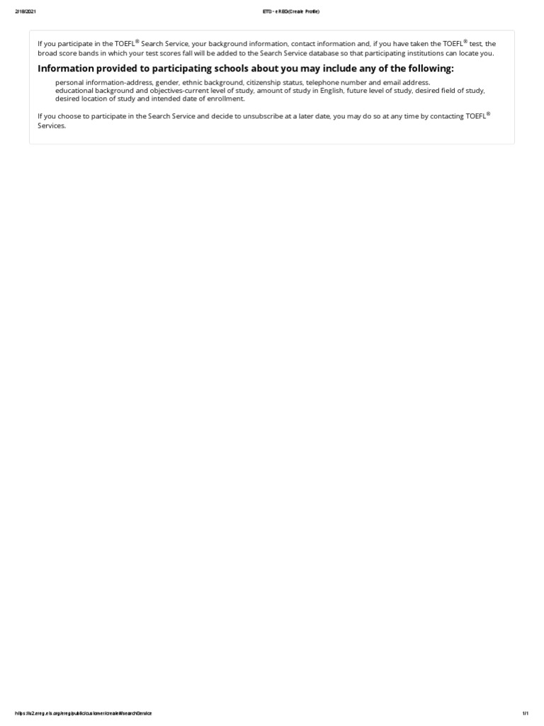 ETS - eREG (Create Profile) | PDF