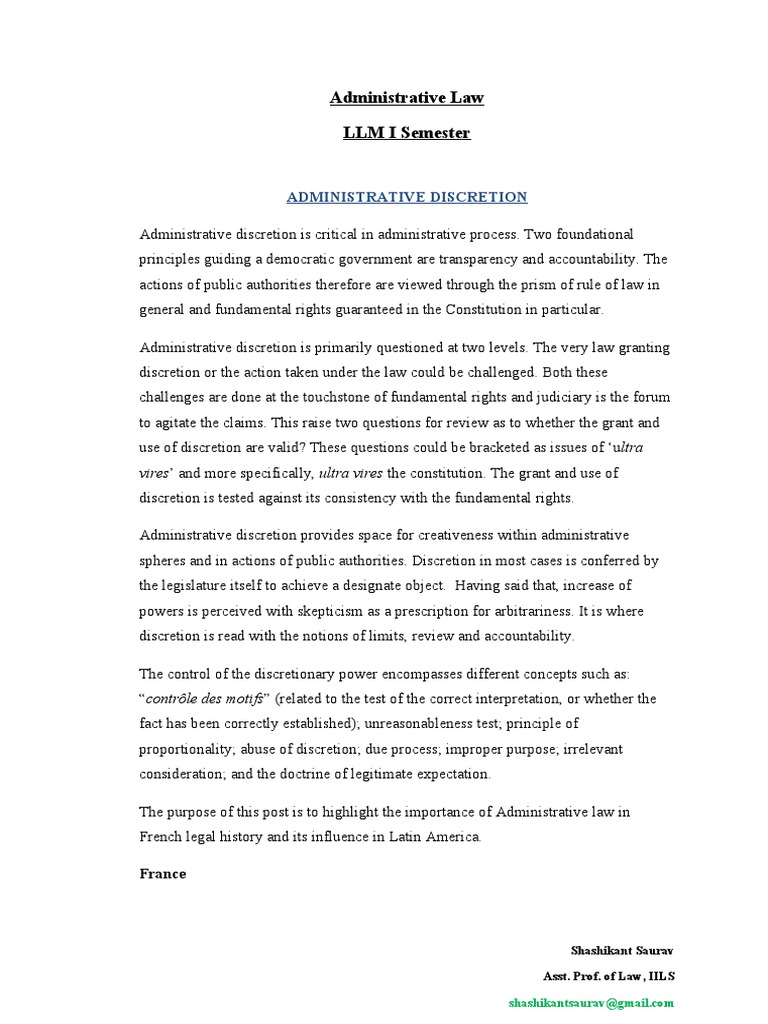 Administrative Law LLM I Semester PDF Rule Of Law Policy