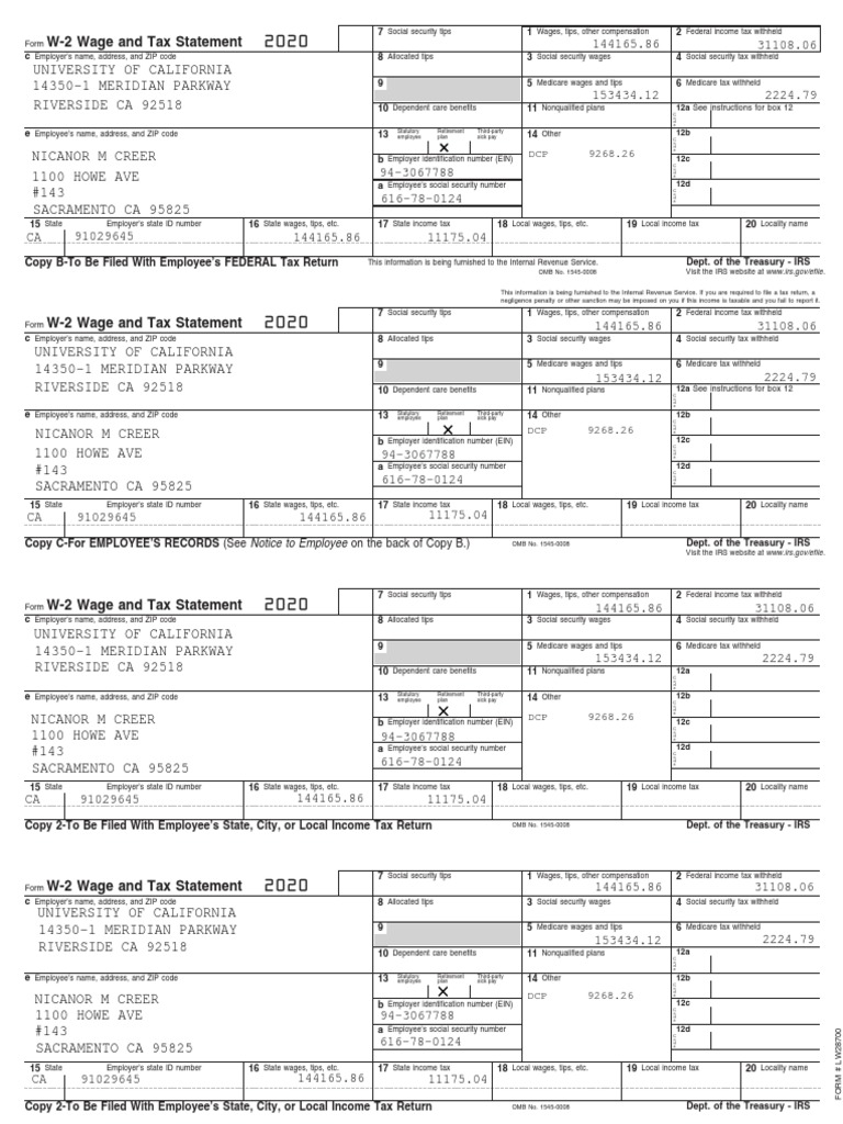 W2 Wage and Tax Statement Copy BTo Be Filed With Employee's FEDERAL