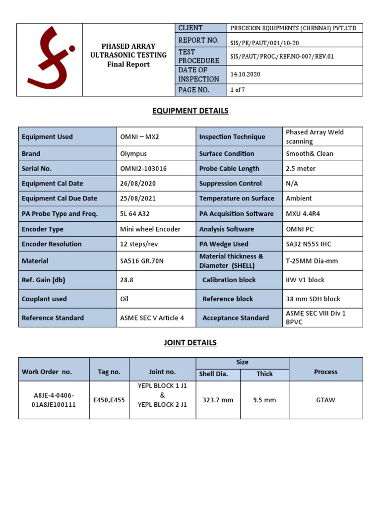 PAUT Defect Analysis Report | PDF | Ultrasound | Applied And ...