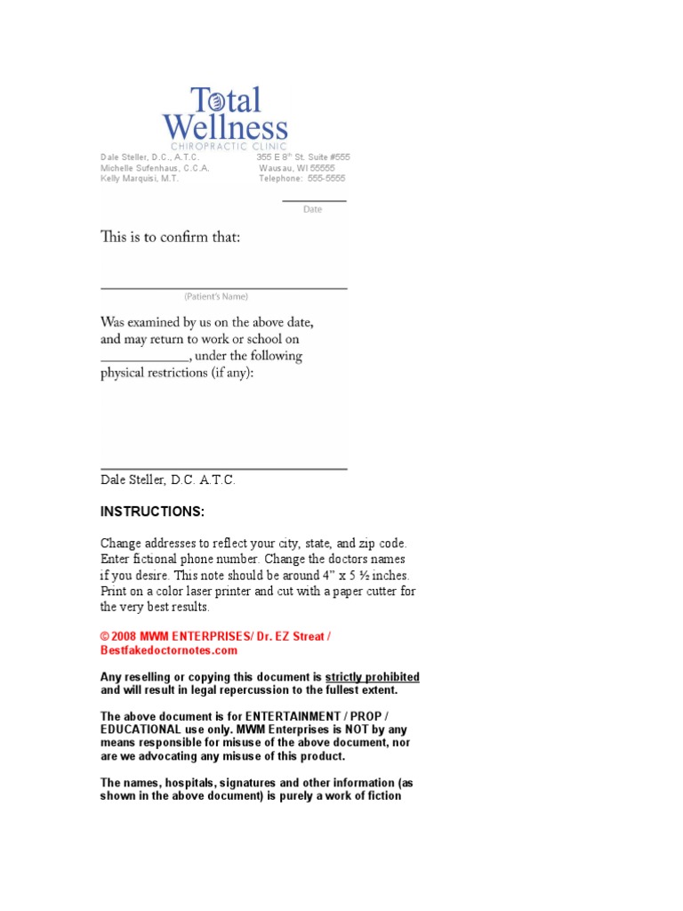 Chiropractor Note (Unsigned) | PDF