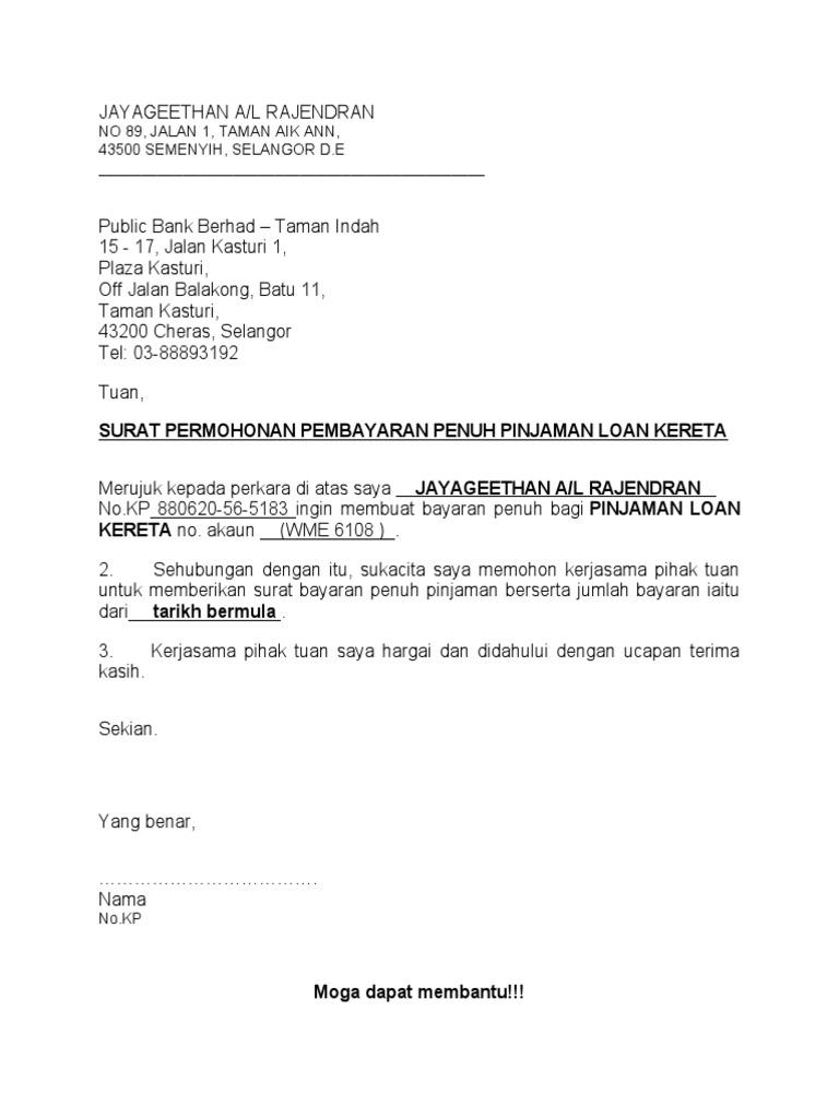 Fullsettlement Letter Malay PDF