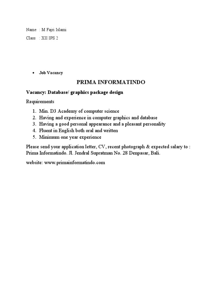 Job Vacancy and Application Letter | PDF | World Wide Web | Internet & Web