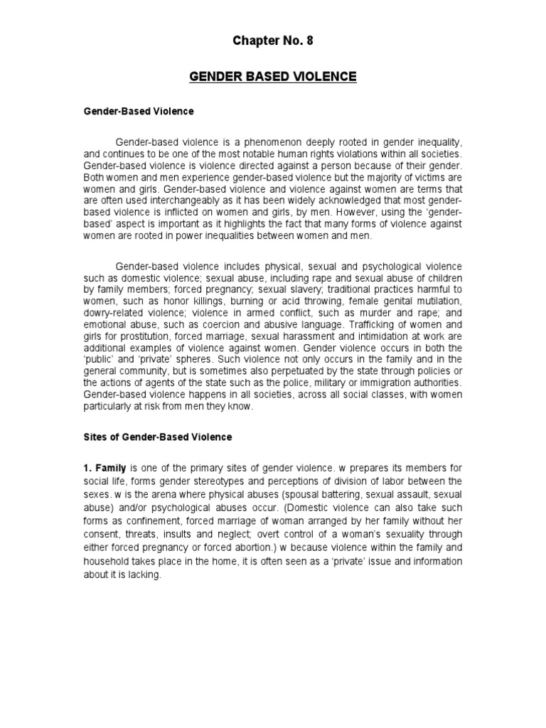 Chapter No. 8 Gender Based Violence | Download Free PDF | Violence ...