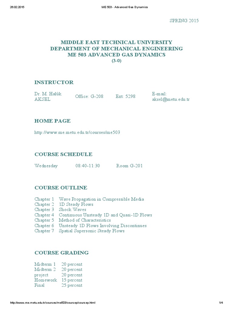 Advanced Gas Dynamics Course | PDF | Compressible Flow | Fluid Dynamics