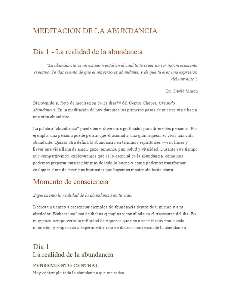 21 Dias de Abundancia Deepak Chopra | PDF | Alma | Amor