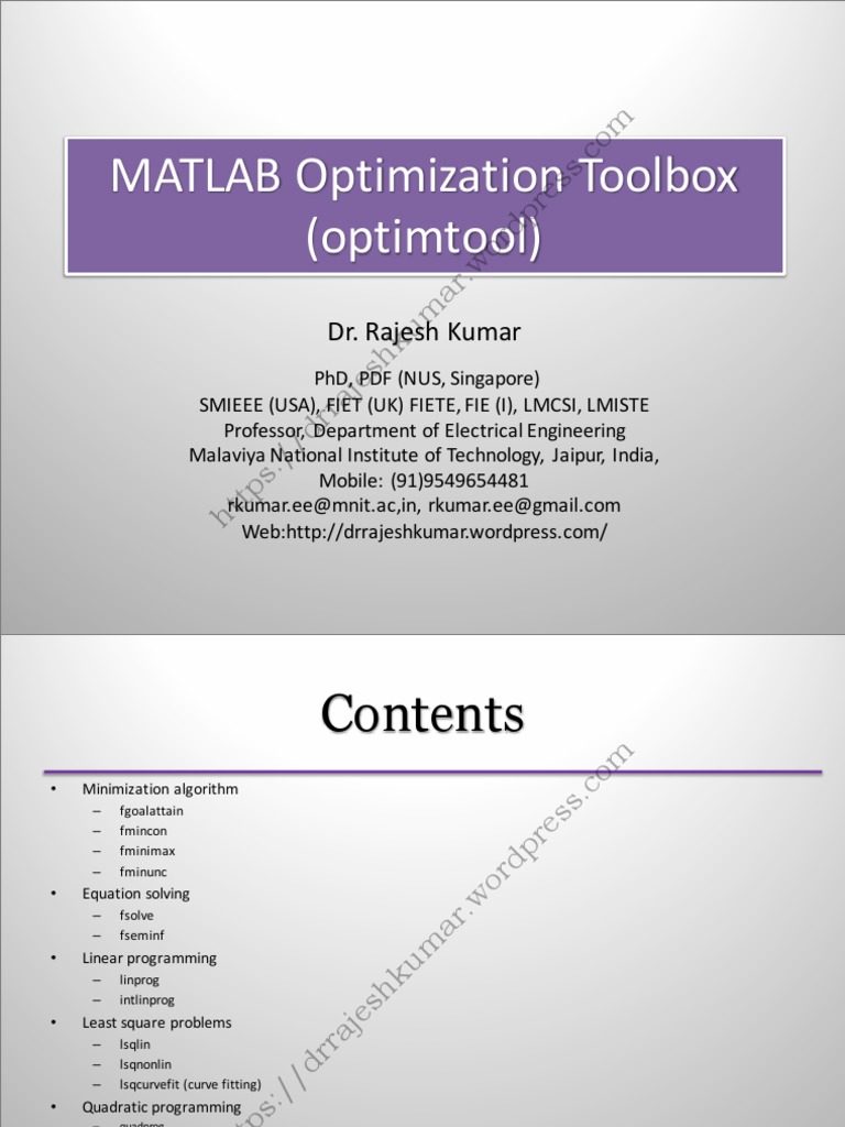Matlab Optimization Toolbox Optimtool | PDF | Mathematical Optimization ...