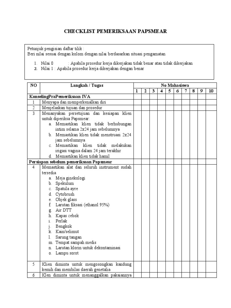 Checklist Pemeriksaan Pap Smear | PDF | Sains & Matematika