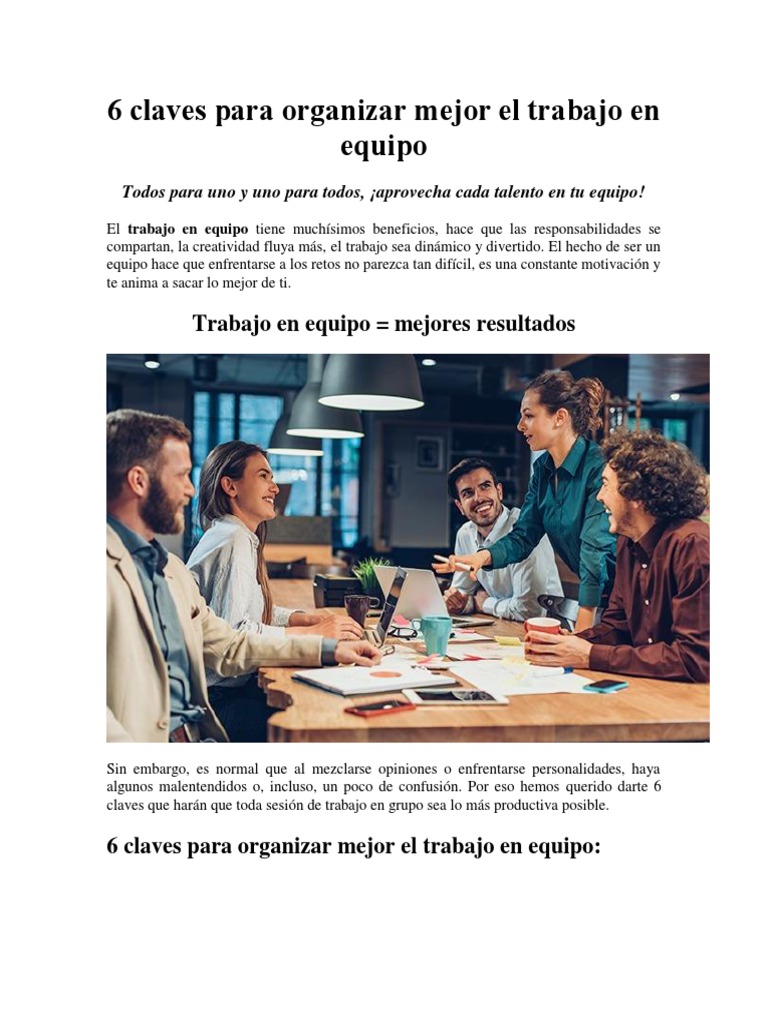 6 Claves para Mejorar el Trabajo en Equipo | PDF | Creatividad | La ...