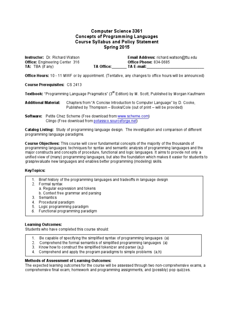 Cs3361 - Concepts of Programming Languages | PDF