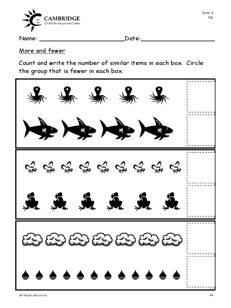 Name: - Date: - More and Fewer Count and Write The Number of Similar ...