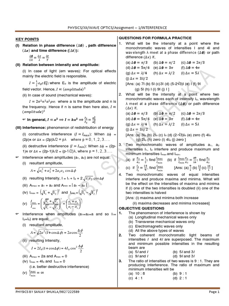 Maximum Intensity in Wave Optics | PDF | Wavelength | Coherence (Physics)