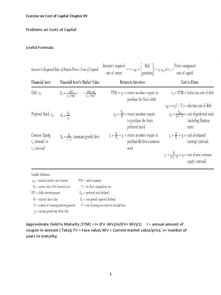 Cost of Capital Exercises and Formulas | PDF | Cost Of Capital ...