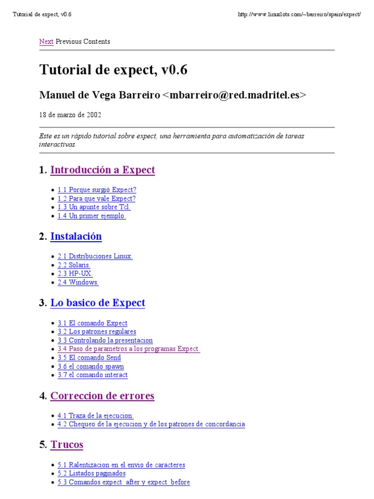 Tutorial de Expect, V0.6 | PDF | Programa de computadora | Programación