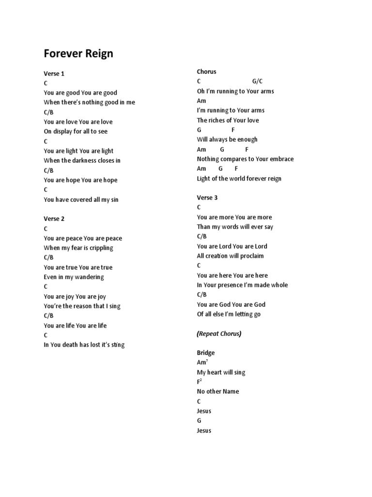 Forever Reign Verse 1 Chorus PDF Song Structure Jesus