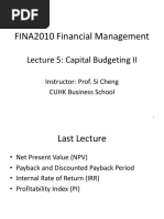 FINA2010 Financial Management: Lecture 5: Capital Budgeting II