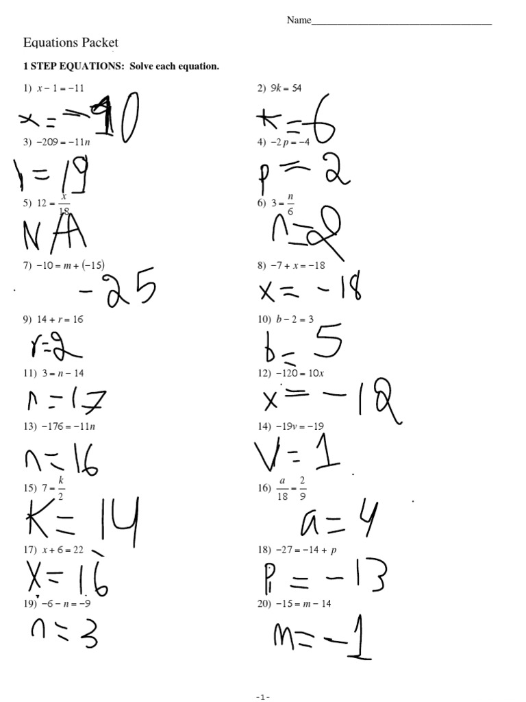 Solving Equations Packet PDF Equations Teaching Mathematics