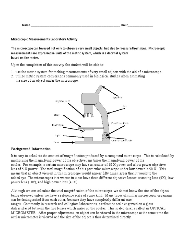 Measuring Microscopic Objects in Lab | PDF | Microscope | Optics