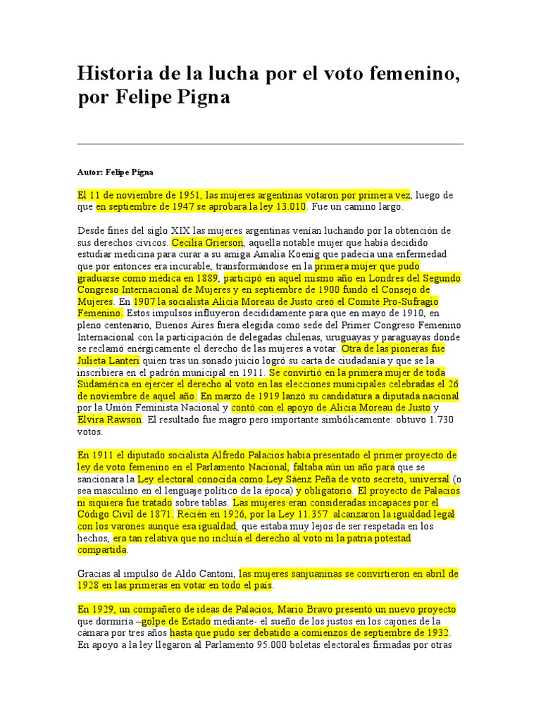 Voto femenino en Argentina: historia y lucha | PDF | Sufragio de las ...