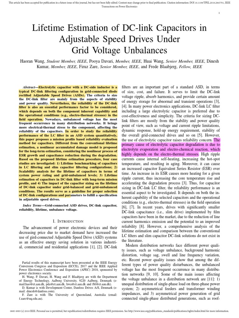Lifetime Estimation of DC-link Capacitors | PDF | Capacitor | Power ...