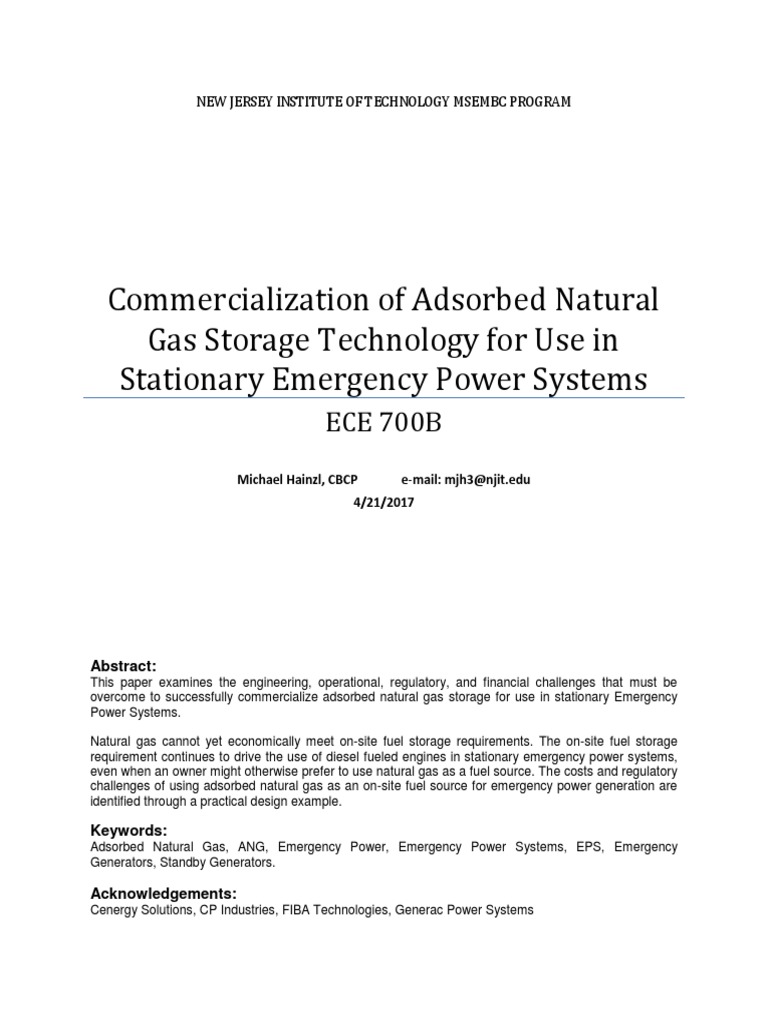 ANG Storage for Emergency Power Systems | PDF | Adsorption | Diesel Engine