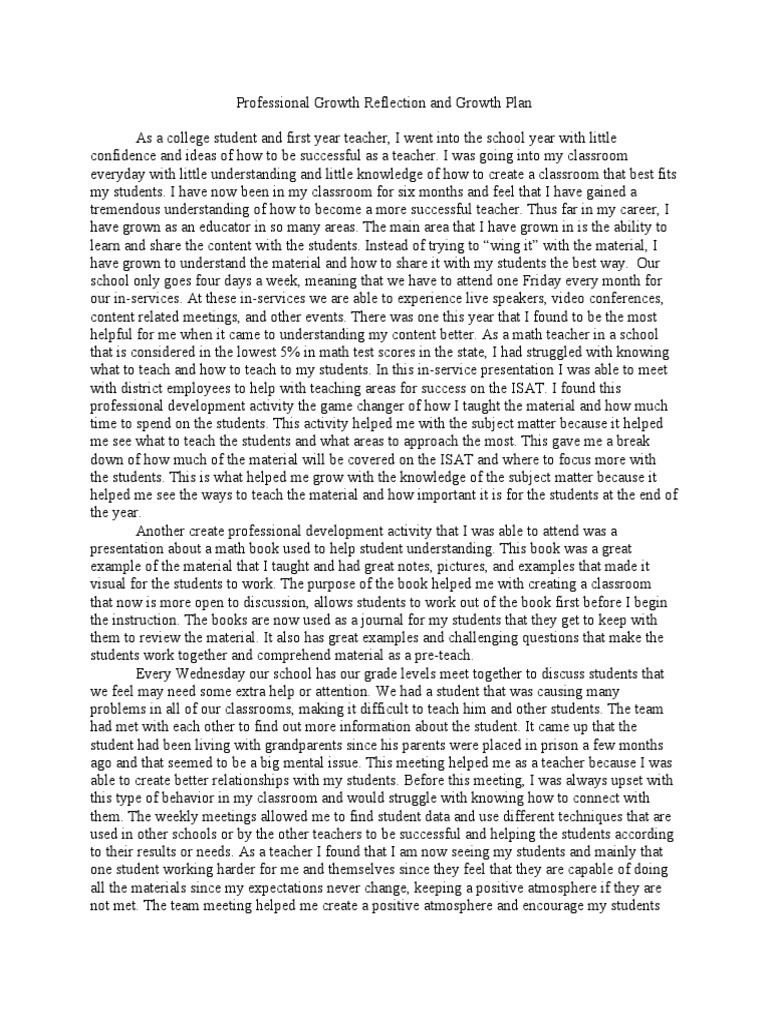 Teacher Growth and Reflection Plan | PDF | Classroom | Teachers