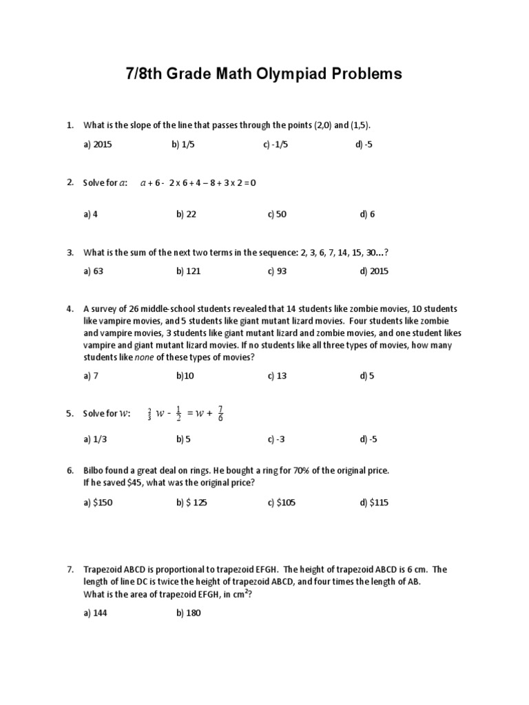 7 - 8Th Grade Math Olympiad Problems 1 | Pdf | Elementary Geometry | Geometry