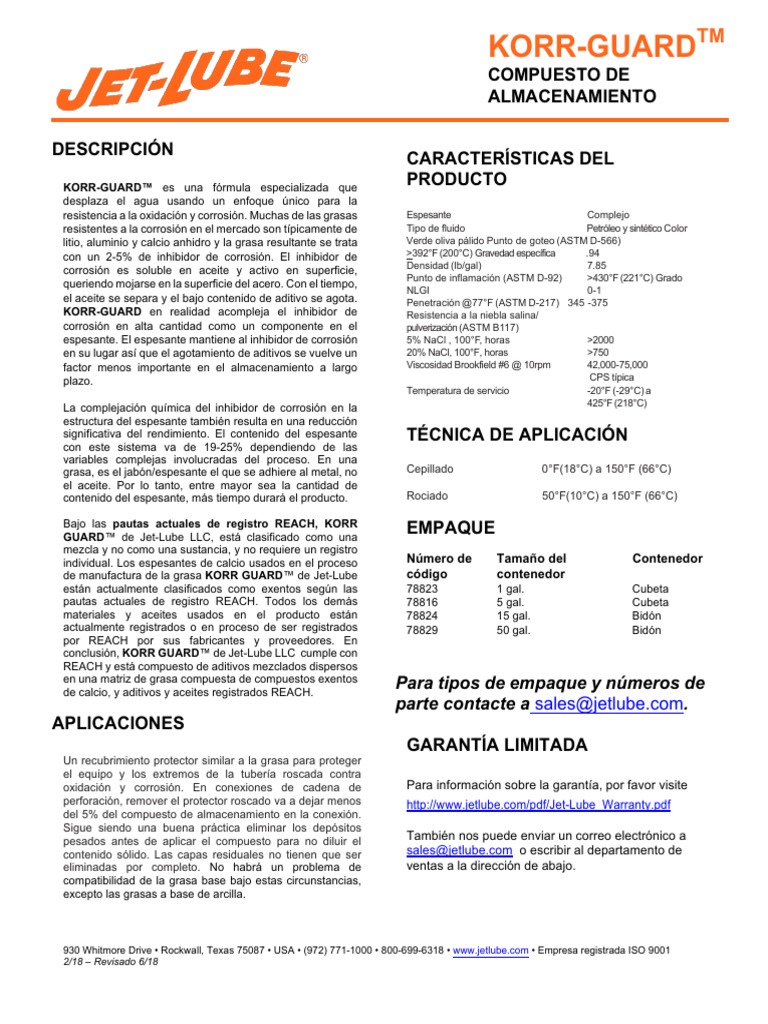 JET LUBE - Korr-Guard - TDS - Spanish | PDF | Corrosión | Petróleo
