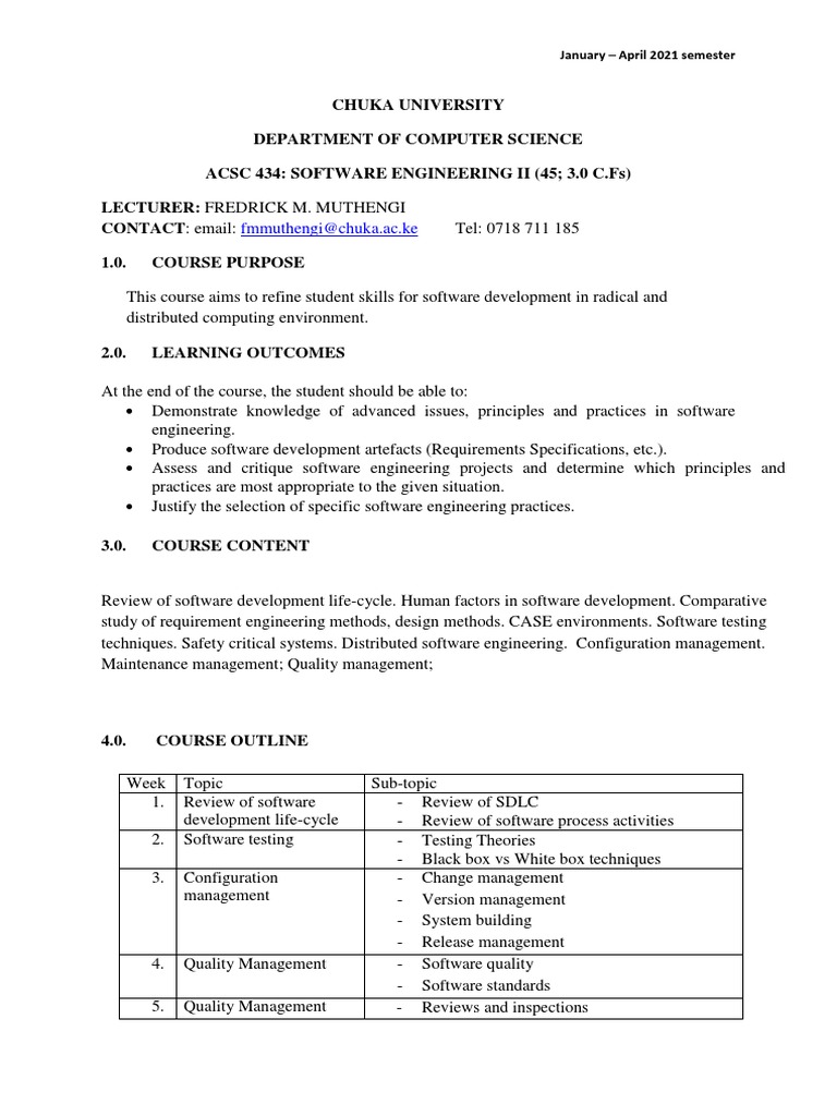 0 - ACSC 434 Course Outline | PDF | Engineering | Software Engineering