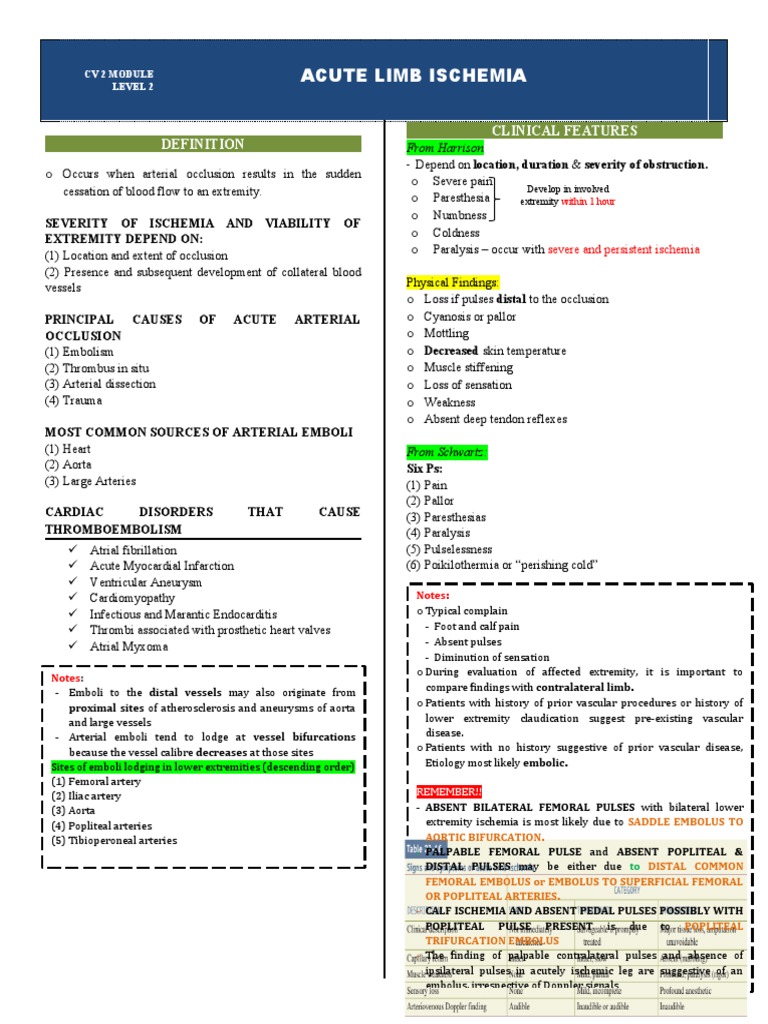 Acute Limb Ischemia Overview and Treatment | PDF | Ischemia | Embolism