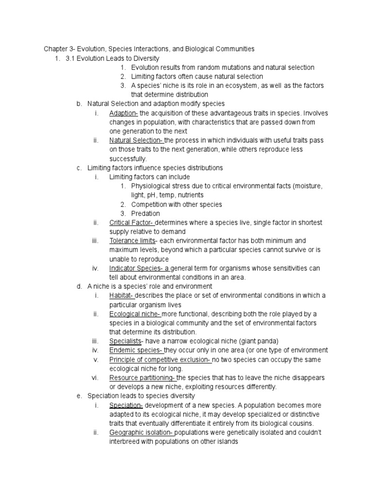 Chapter 3-Evolution, Species Interactions, and Biological Communities ...