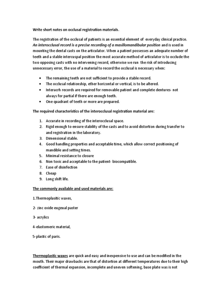 Jaw Registration Materials PDF Dentistry Mouth