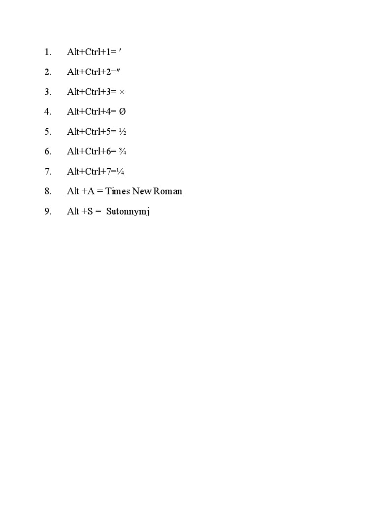 Alt+Ctrl+1 2. Alt+Ctrl+2 3. Alt+Ctrl+3 × 4. Alt+Ctrl+4 Ø 5. Alt+Ctrl+5 ...