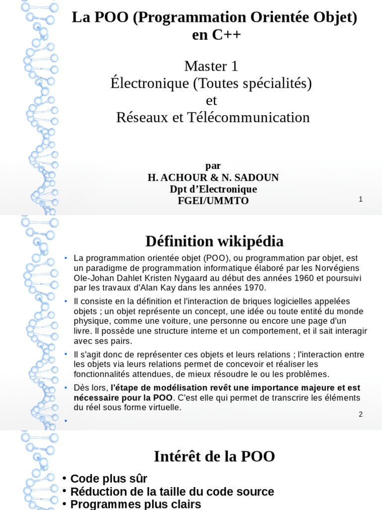 Introduction à la POO en C++ | PDF | Classe (informatique) | C (Langage ...