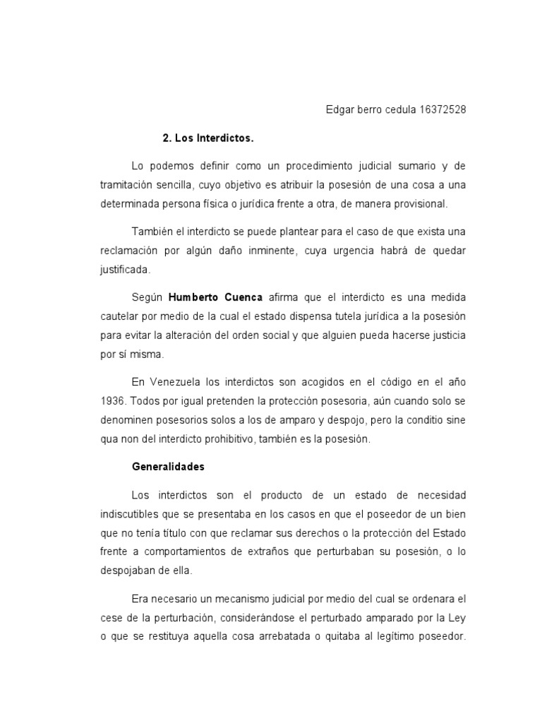 Interdictos en Venezuela: Tipos y Definición | PDF | Posesión (Ley ...