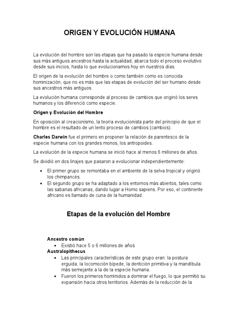 Origen y Evolución del Hombre | PDF | Evolución humana | Homo