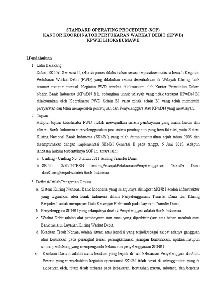 SOP Pertukaran Warkat Debit KPWD | PDF | Pengelolaan Keuangan & Uang