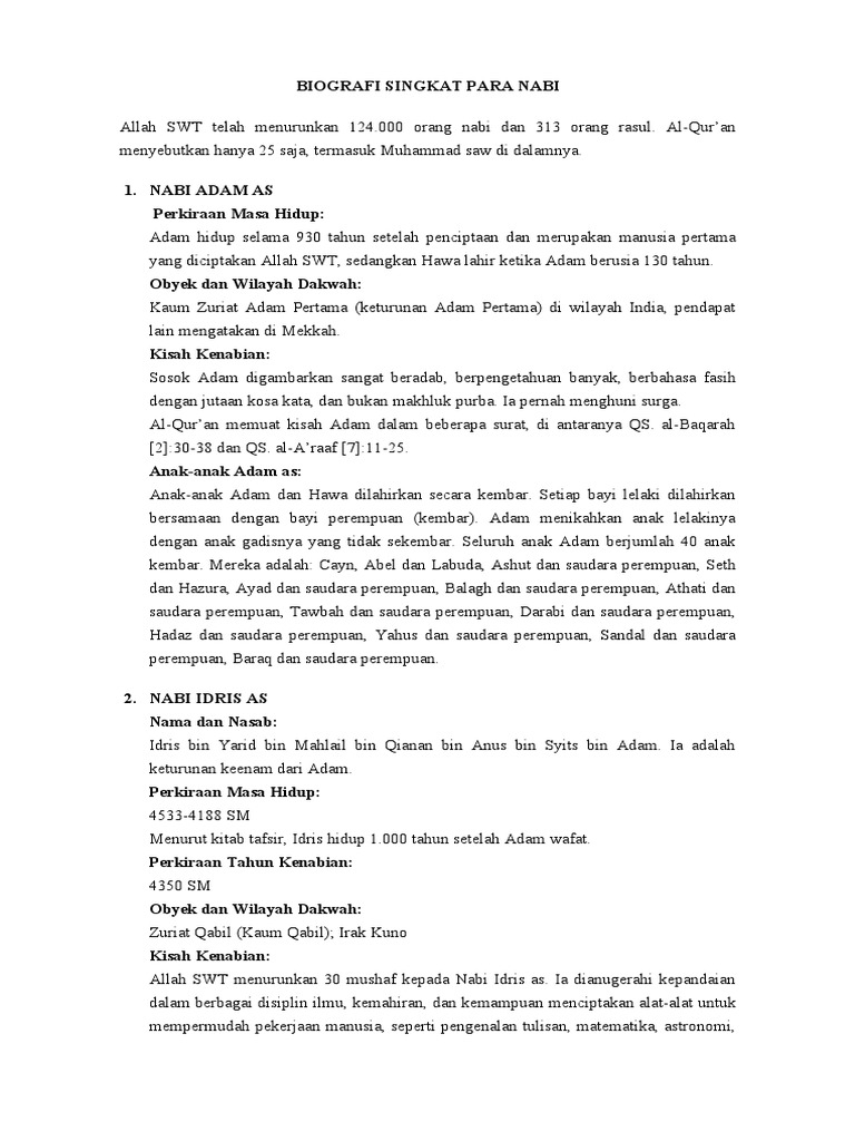 Biografi Singkat para Nabi | PDF