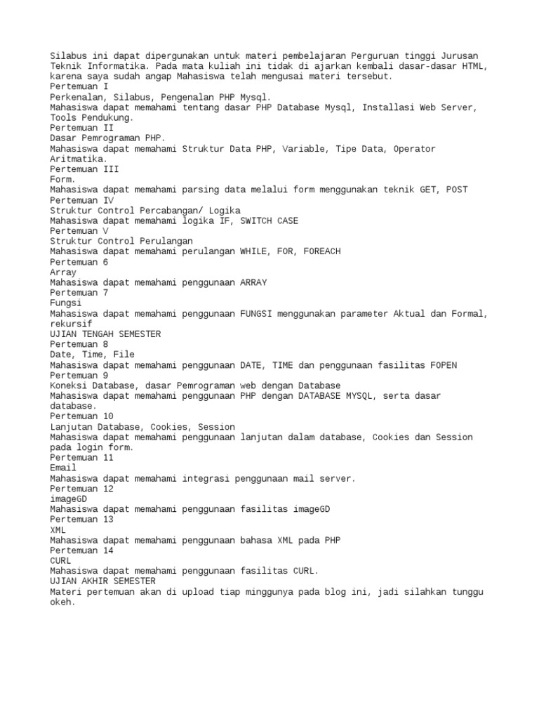 Silabus Pemrograman PHP dan MySQL | PDF | Karier & Perkembangan | Komputer